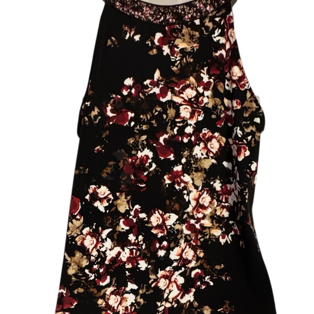 WHBM BLACK Floral Print Top w/CRISS-CROSS & TIE NECKLINE DETAIL   XXSMALL   #V - Picture 5 of 8